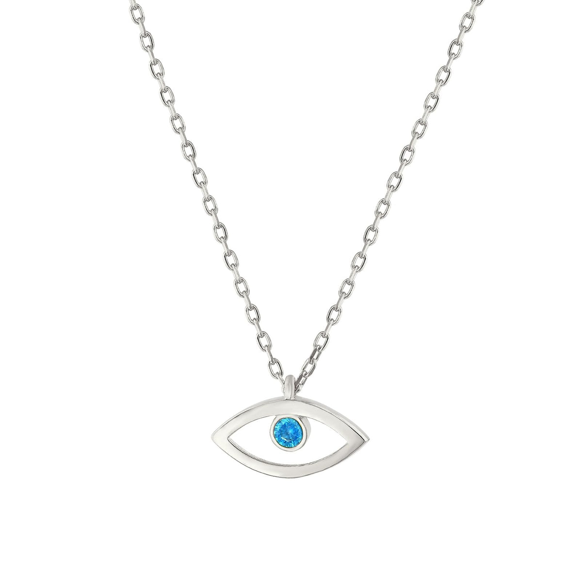 MYSTIC JEWELS By Dalia - Collar de la Suerte Ojo Turco Plata de Ley 925 Minimalista, forma del ojo, con Circonita de azul claro y bolsita delicada para regalar (Guardia Plata, Plata)