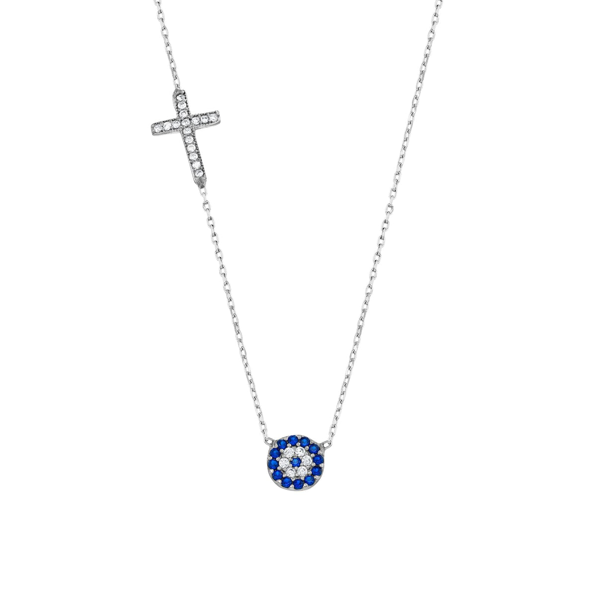 MYSTIC JEWELS By Dalia - Collar de plata de ley 925 con cruz y mal de ojo de circonita cúbica para buene suerte, regalar en año nuevo, cumpleaños