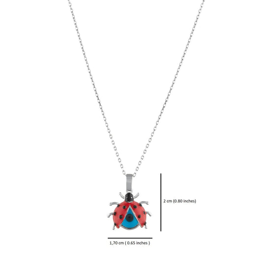 MYSTIC JEWELS By Dalia - Colgante de Plata de Ley 925 con Mariquita Roja y Mal de Ojo de Cristal para Protección y Buena Suerte, Kids, Niñas