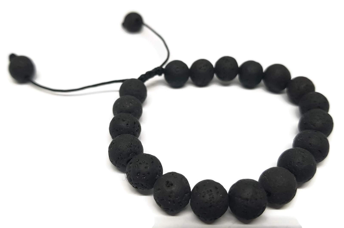 MYSTIC JEWELS By Dalia - Pulsera Shamballa para Hombre, Pulsera Trenzada de Perlas de Piedras Naturales de Lava en Negro, 16-23 cm