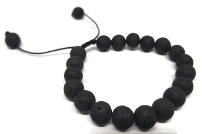MYSTIC JEWELS By Dalia - Pulsera Shamballa para Hombre, Pulsera Trenzada de Perlas de Piedras Naturales de Lava en Negro, 16-23 cm