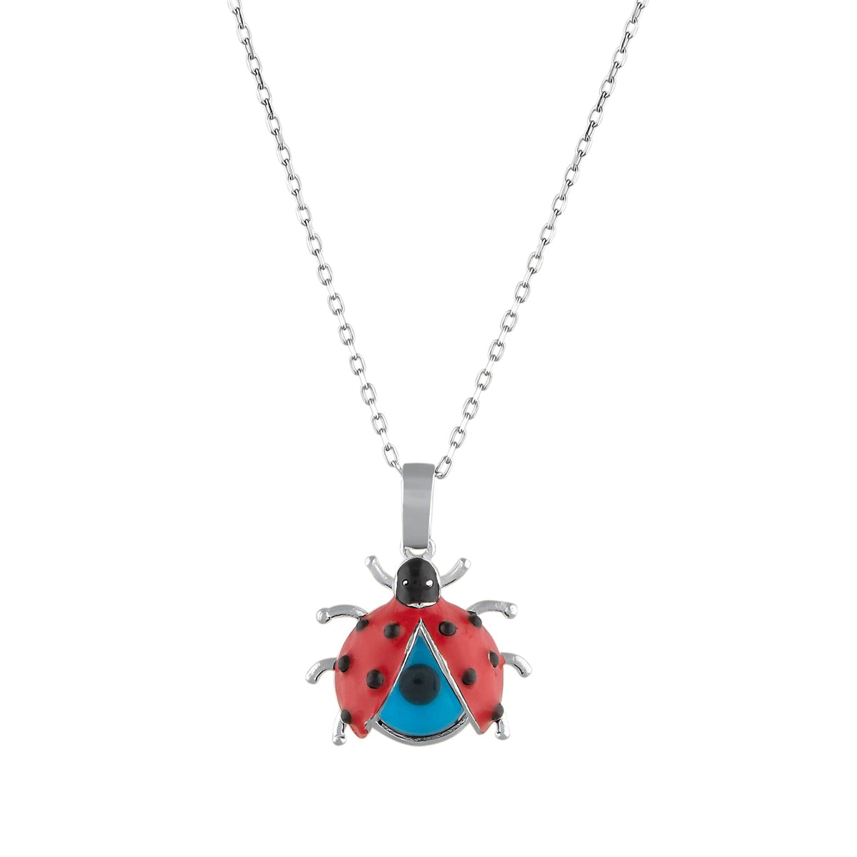MYSTIC JEWELS By Dalia - Colgante de Plata de Ley 925 con Mariquita Roja y Mal de Ojo de Cristal para Protección y Buena Suerte, Kids, Niñas