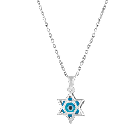 MYSTIC JEWELS By Dalia - Collar Plata de Ley 925 y Mal de Ojo en Cristal, Minimalista, en diferentes Formas (Mano, Estrella, Redondo) (Estrella de David)