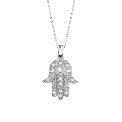 MYSTIC JEWELS - Colgante Mano de Fátima y Mal de Ojo con piedras, Joyeria Plata de Ley 925, minimalista, para Mujeres y Niñas con Caja para regalar (D)