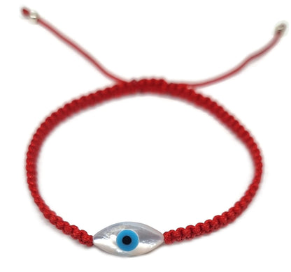 MYSTIC JEWELS By Dalia - Pulsera hilo de macrome Rojo con nácar y ojo turco, para buena suerte, protección Mal de Ojo, Good Luck (Ojo - Rojo)