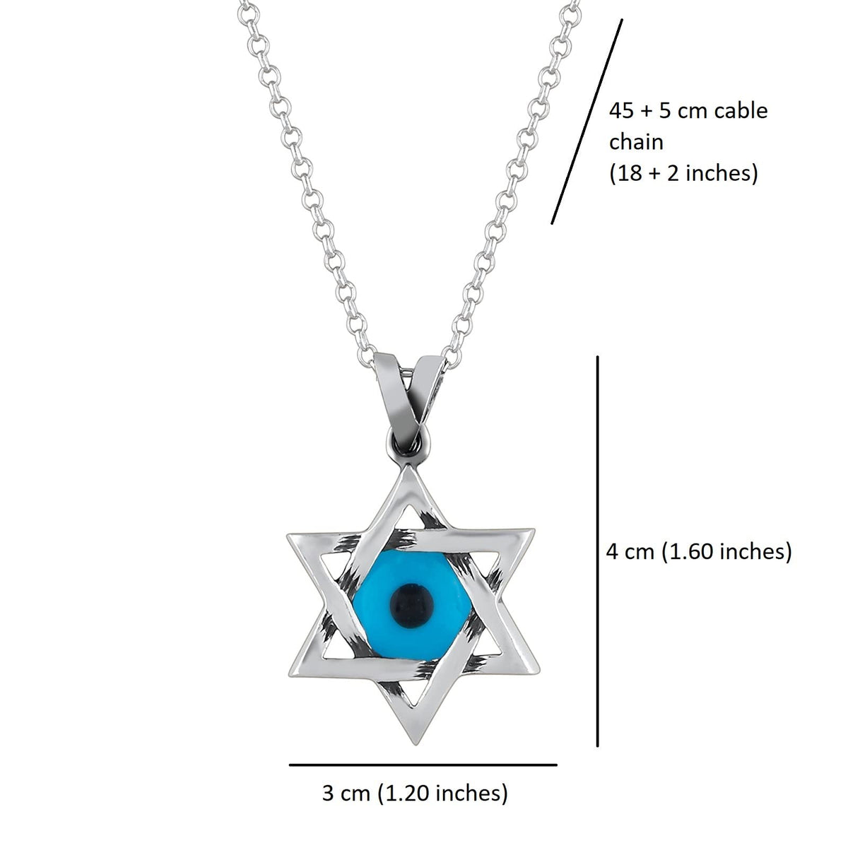 MYSTIC JEWELS By Dalia - Collar de estrella de David (Magen David) de plata de ley 925 con mal de ojo azul cristal en el medio