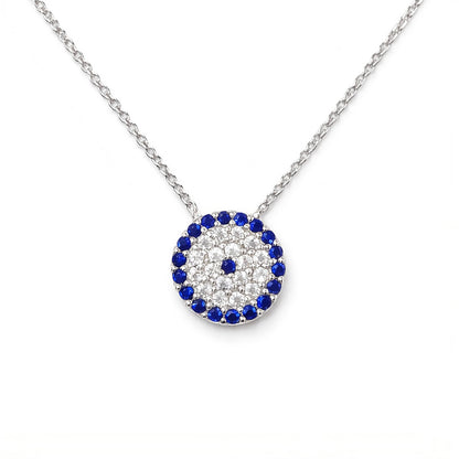 Mystic Jewels - Plata de ley 925 Collar con colgante de ojo turco - redondo con circonita cúbica (PLATA)