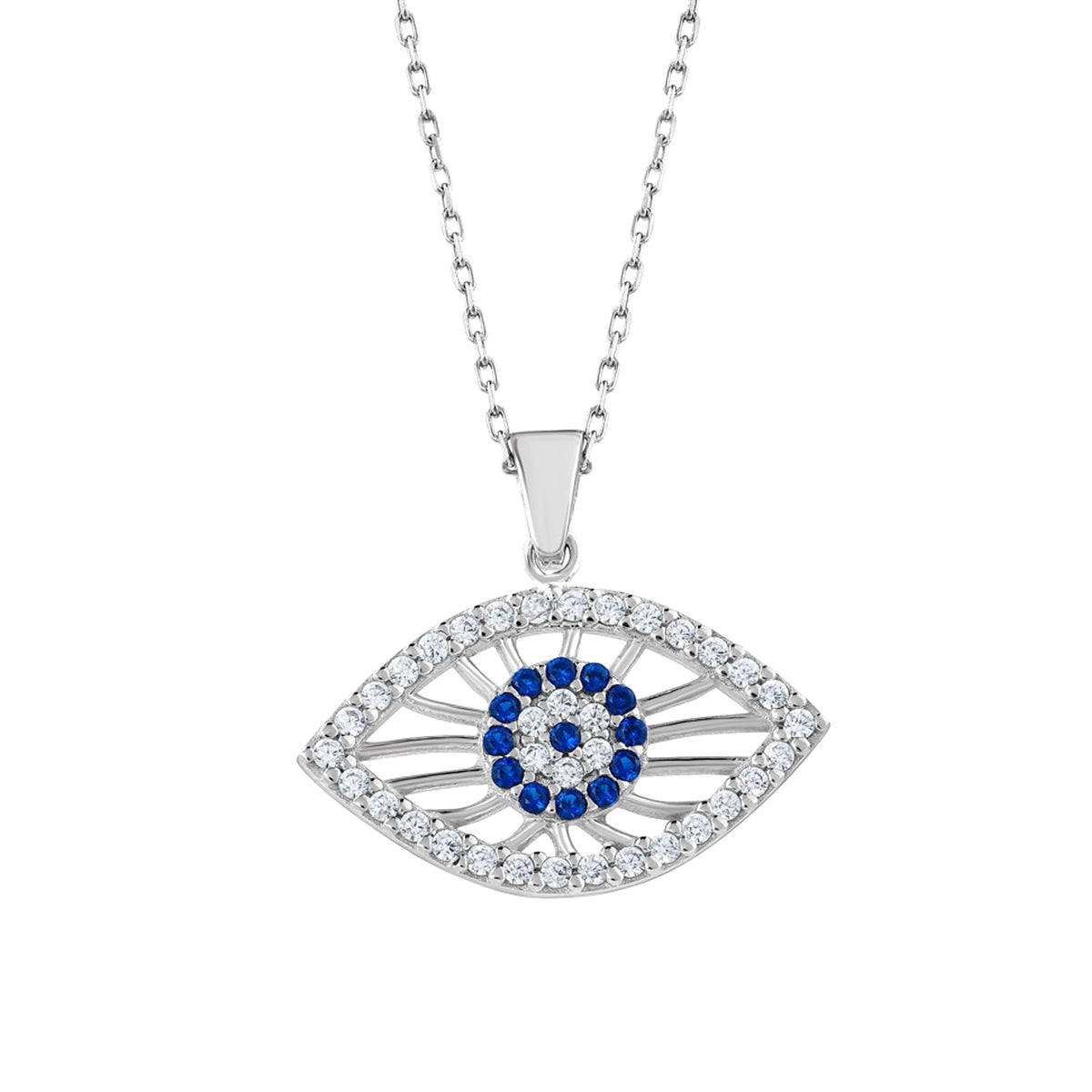 MYSTIC JEWELS - Collar 925 Plata de Ley; Protector Mal de Ojo, Collar con Colgante de Ojo Turco con Circonitas, forma ojo, Joyería Amuleto para Mujeres (Modelo 4)
