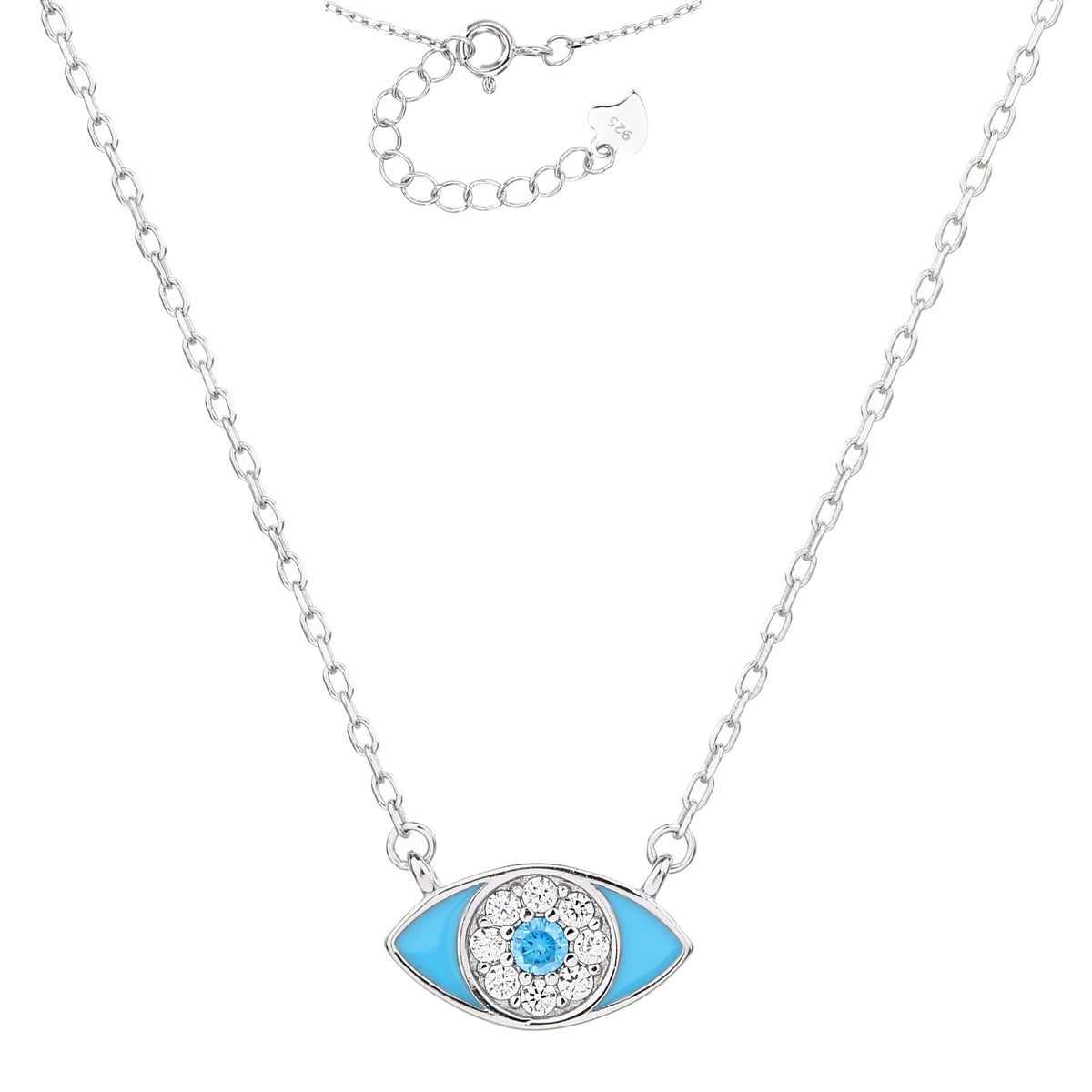 MYSTIC JEWELS – Collar Plata de Ley 925 Ojo Turco con Circonitas y Esmalte Turquesa – Diseño Elegante y Minimalista – 42 + 3 cm, para regalar