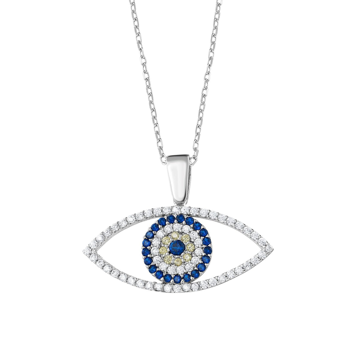 MYSTIC JEWELS - Collar 925 Plata de Ley; Protector Mal de Ojo, Collar con Colgante de Ojo Turco con Circonitas, forma ojo, Joyería Amuleto para Mujeres