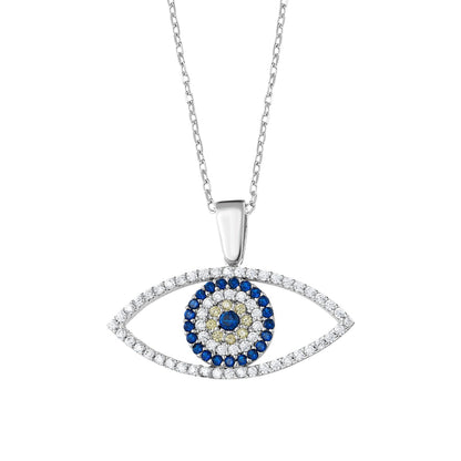 MYSTIC JEWELS - Collar 925 Plata de Ley; Protector Mal de Ojo, Collar con Colgante de Ojo Turco con Circonitas, forma ojo, Joyería Amuleto para Mujeres