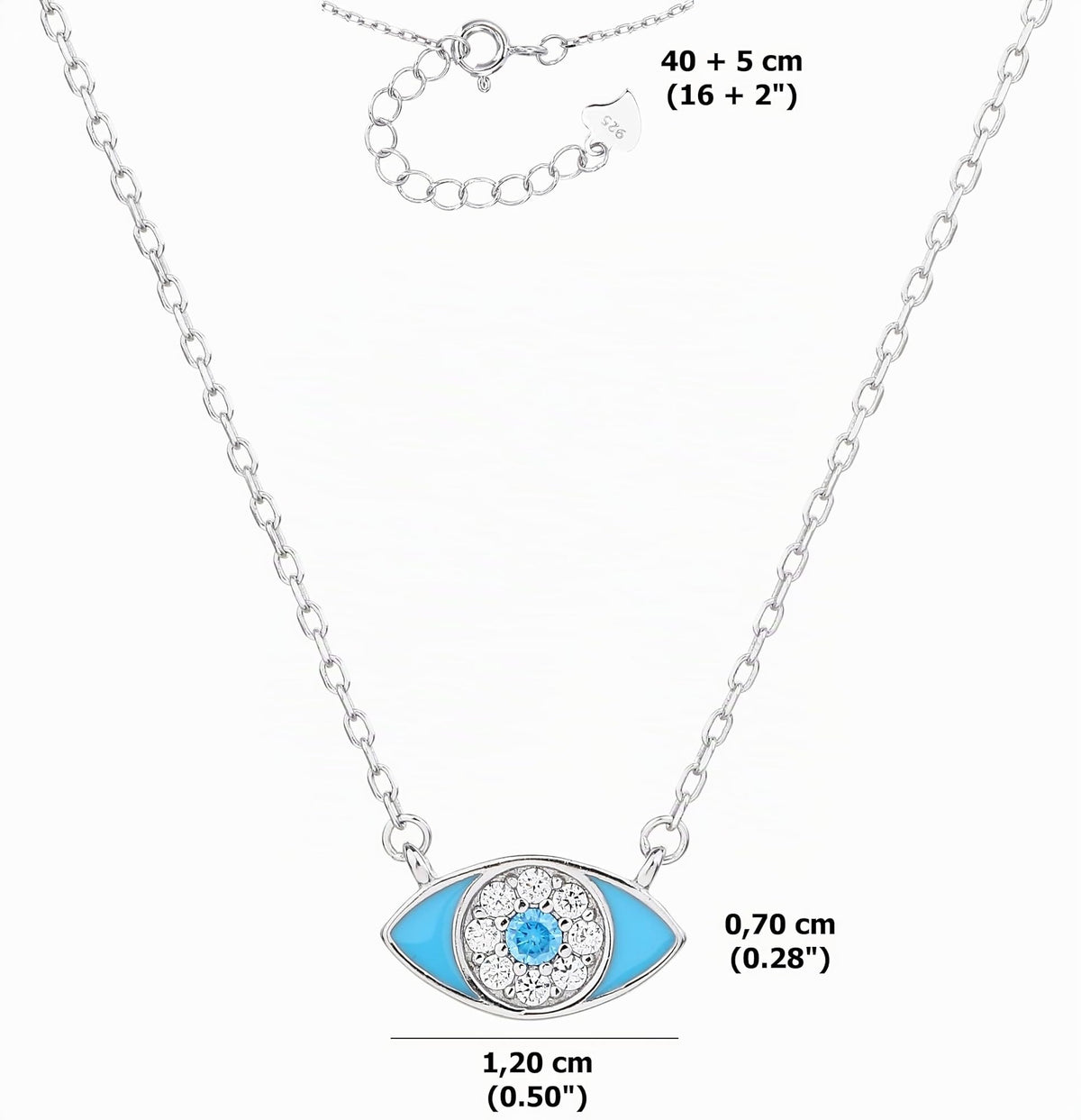 MYSTIC JEWELS – Collar Plata de Ley 925 Ojo Turco con Circonitas y Esmalte Turquesa – Diseño Elegante y Minimalista – 42 + 3 cm, para regalar