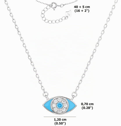 MYSTIC JEWELS – Collar Plata de Ley 925 Ojo Turco con Circonitas y Esmalte Turquesa – Diseño Elegante y Minimalista – 42 + 3 cm, para regalar