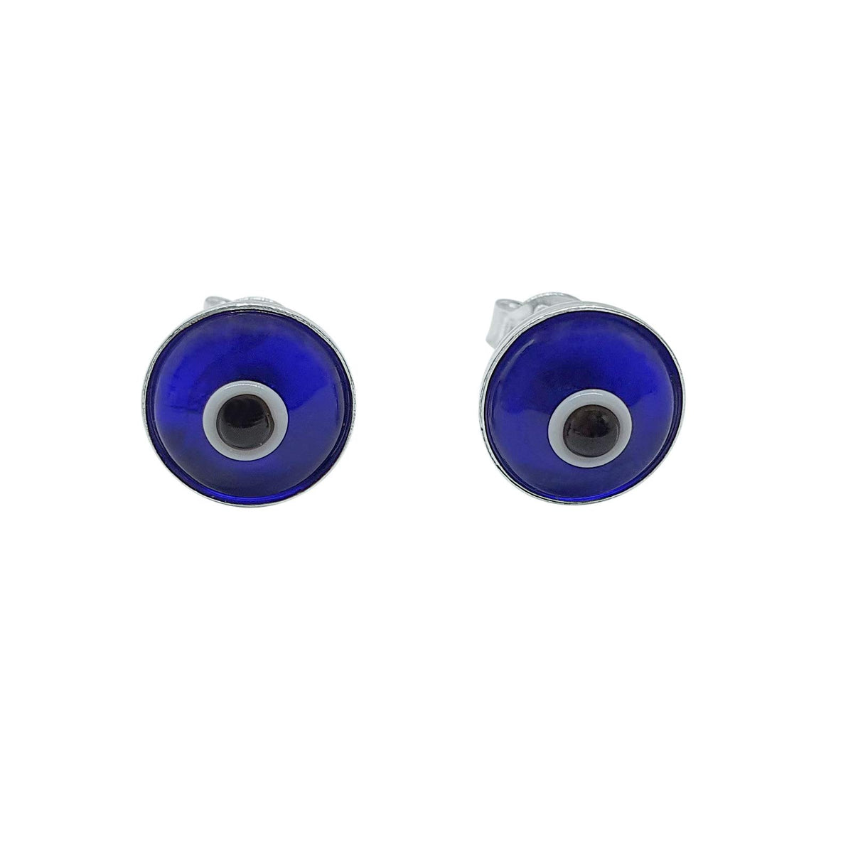 MYSTIC JEWELS - Pendientes Mal de Ojo turco pequeño en cristal - Plata de Ley 925 (Azul Marino)