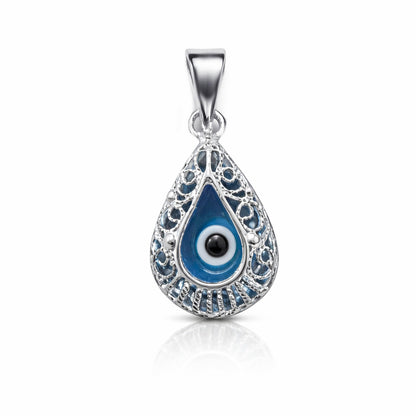 MYSTIC JEWELS - Dije Colgante de Filigrana Ojo Turco - Plata de Ley 925 y Cristal - Incluye Bolsita de Regalo (lagrima)