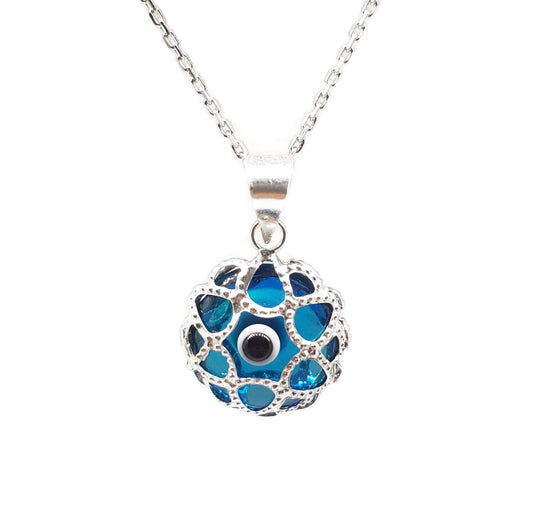 MYSTIC JEWELS By Dalia - Collar mal de ojo de cristal y plata de ley 925 - ojo turco filigrana - - para hombres y mujeres