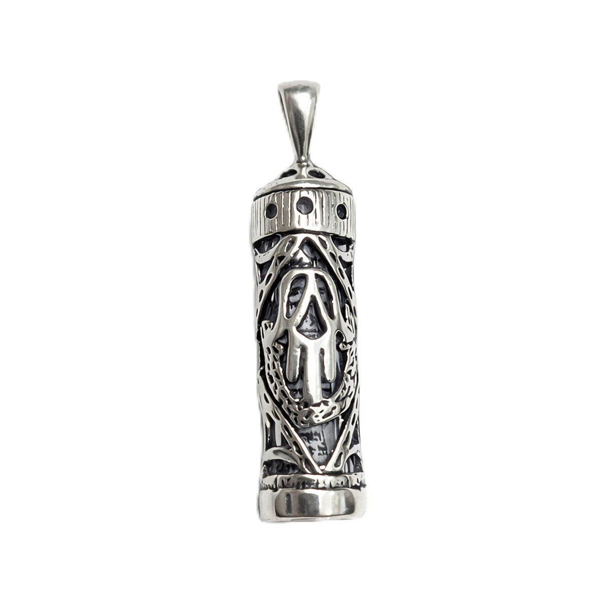 MYSTIC JEWELS - Colgante de Mezuzá en Plata de Ley 925 – Inscripción del Shemá Israel en Hebreo (Incluye Bolsa de Regalo (Mano de Fátima)