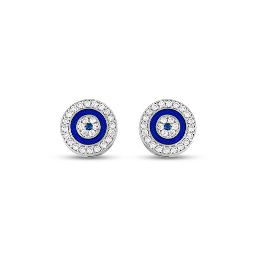 MYSTIC JEWELS By Dalia - Pendientes Plata de ley 925 Redondos, mal de ojo con circonia cúbica y esmaltada
