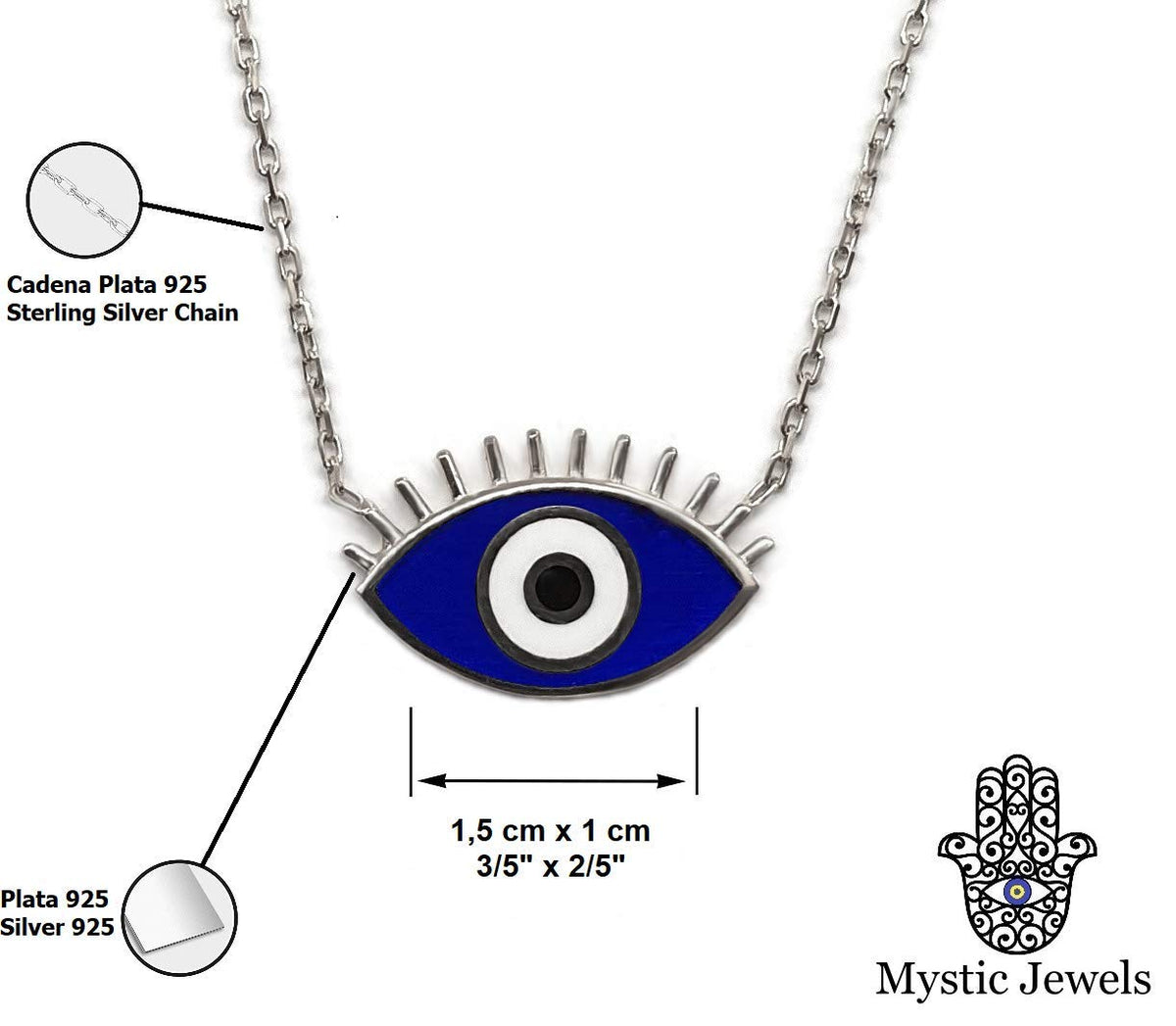 MYSTIC JEWELS by Dalia - Collar de Ojo con Pestañas - Plata de Ley 925 Esmaltada en color azul para buene suerte (Plata 925)