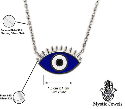 MYSTIC JEWELS by Dalia - Collar de Ojo con Pestañas - Plata de Ley 925 Esmaltada en color azul para buene suerte (Plata 925)
