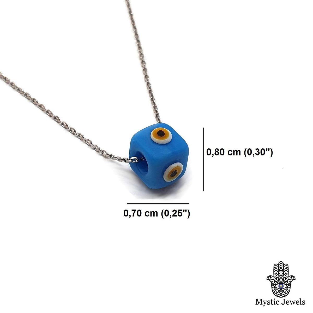MYSTIC JEWELS by Dalia - Collar Mal de Ojo en forma cubo de Cristal Azul para la Buena Suerte - Cadena Plata de ley 925