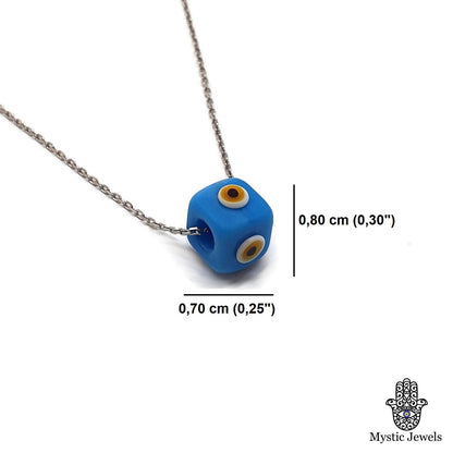 MYSTIC JEWELS by Dalia - Collar Mal de Ojo en forma cubo de Cristal Azul para la Buena Suerte - Cadena Plata de ley 925