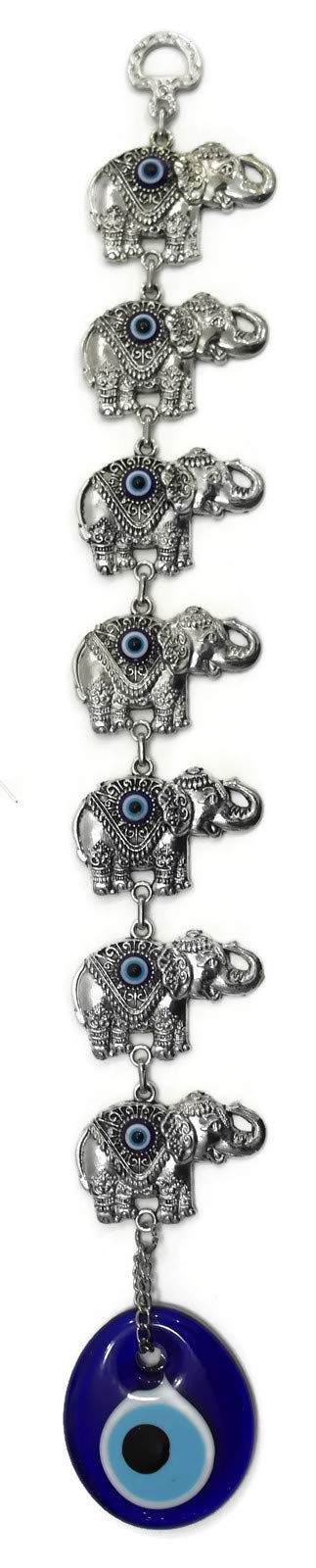 MYSTIC JEWELS Siete Elefantes Filigrana con Ojo Turco para la Buena Suerte Tibetano,Hindu 35 cm por 7 cm Ancho