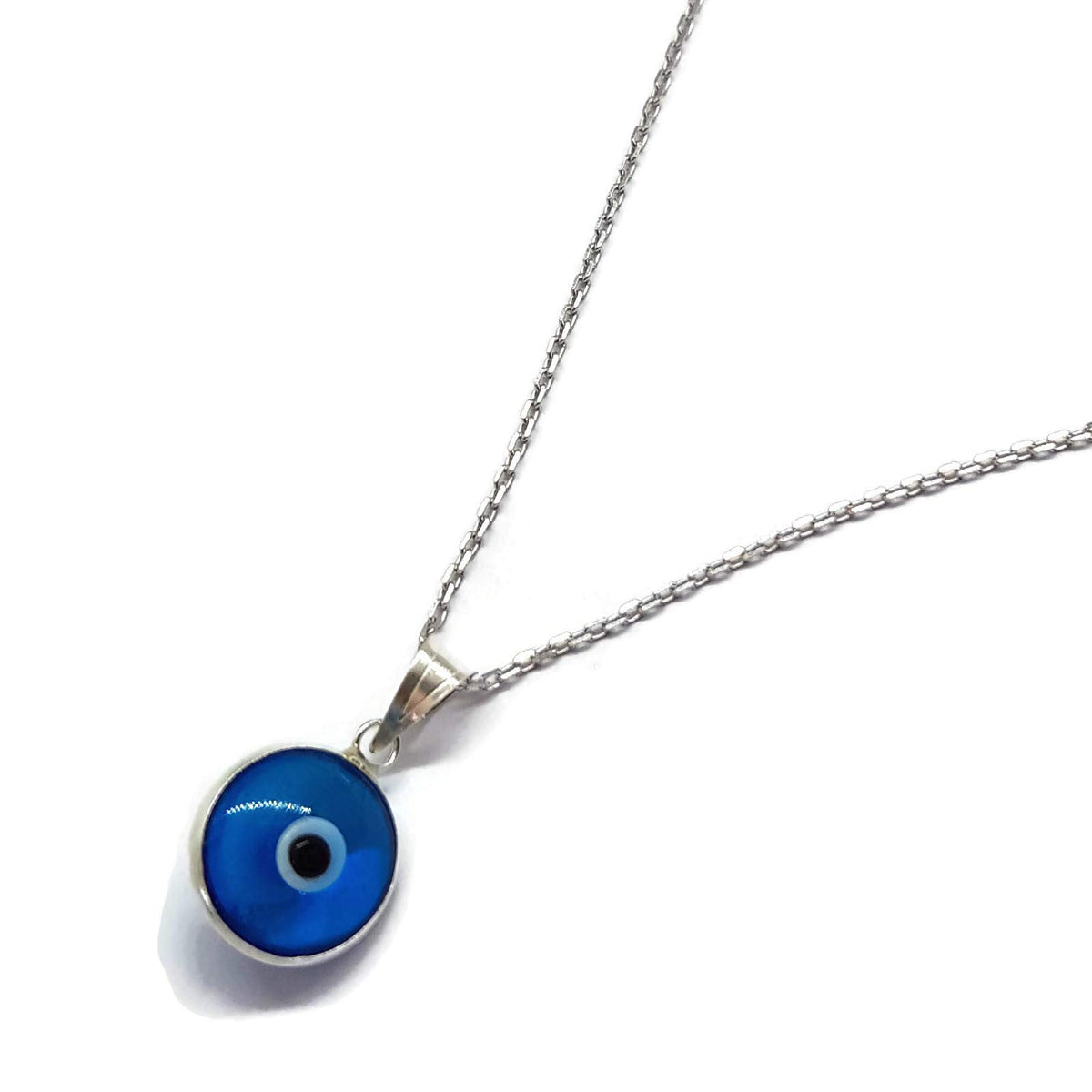 Mystic Jewels By Dalia - Collar Mal de Ojo de Cristal Azul para la Buena Suerte - Plata de Ley 925 - Cadena 40 a 45 cm Longitud, para la Navidad, Boda, Dia de San Valentin