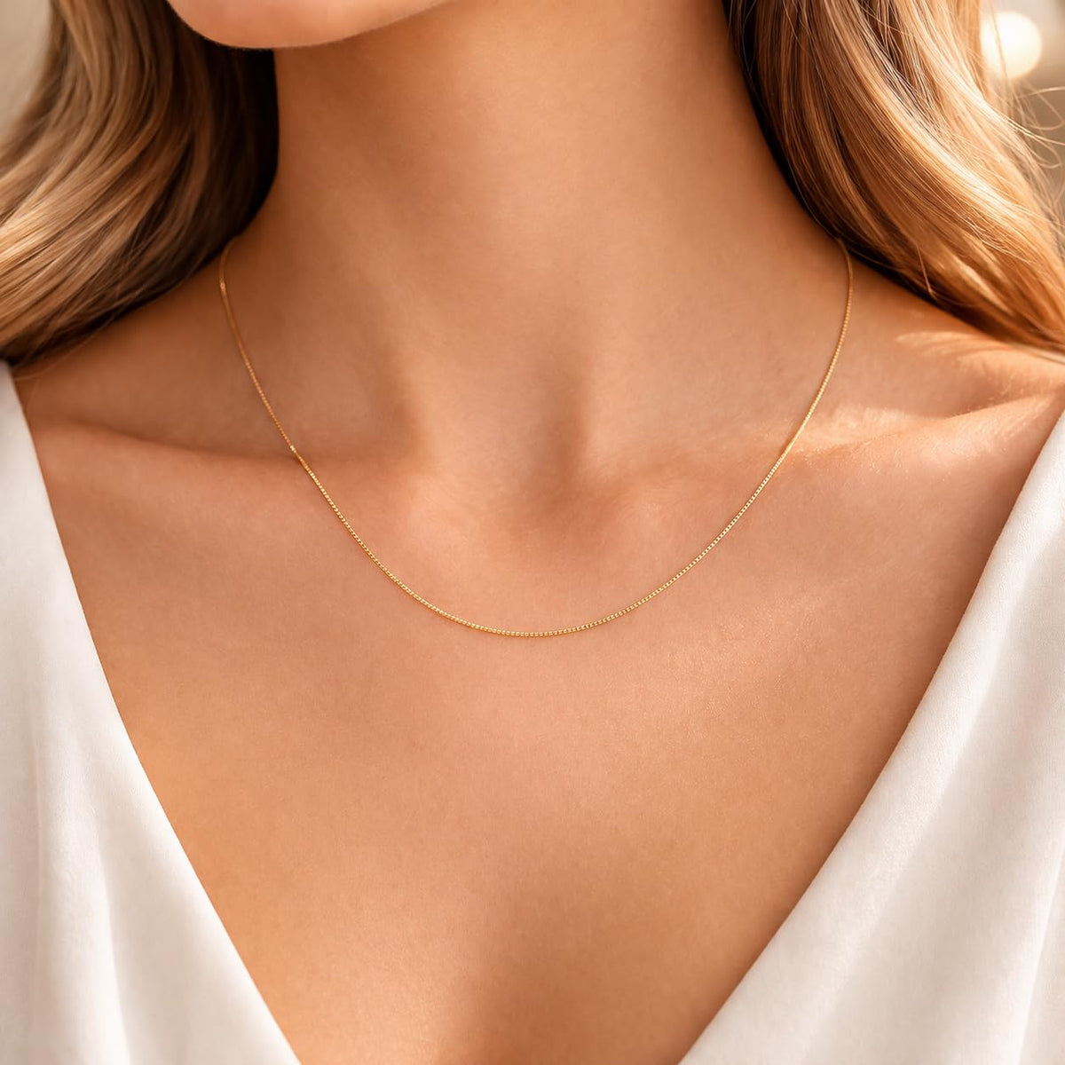 MYSTIC JEWELS - Cadena Veneciana de Plata de Ley 925, Chapada en Oro, 1 mm, Collar Fino Ajustable Minimalista Para Mujer