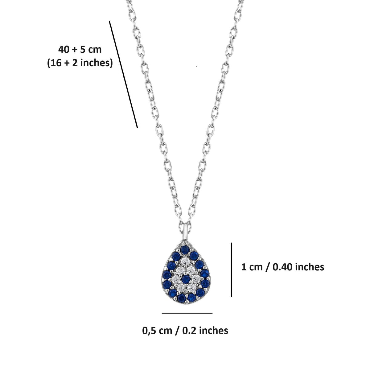 MYSTIC JEWELS - Collar de plata de ley 925 - con zirconitas - Colgante de Ojo Turco, para buena suerte, minimalista