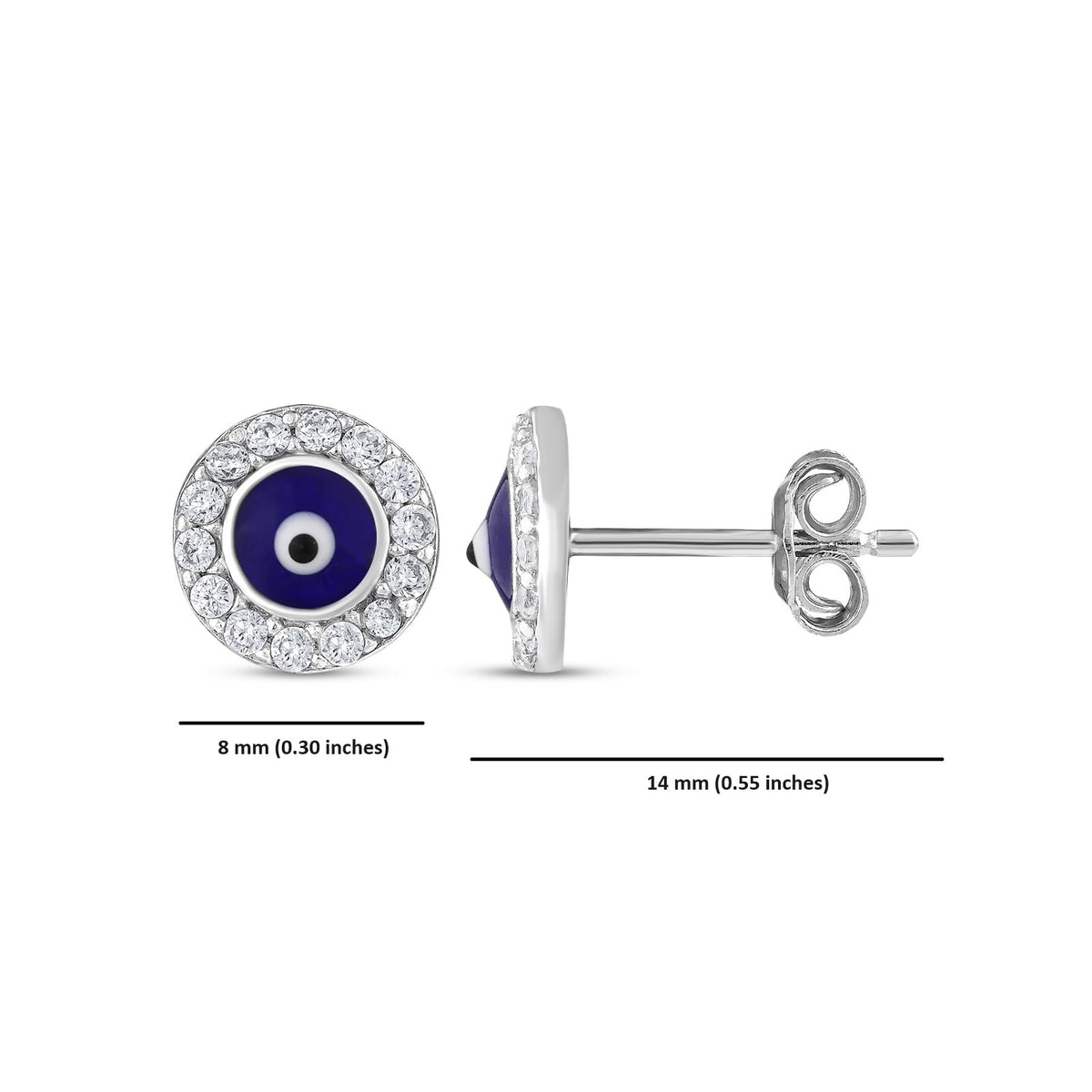 MYSTIC JEWELS - Pendiente de ojo turco de plata de ley 925 con circonitas y esmaltado, ideal para regalar en el Día de la Madre, aniversarios y cumpleaños