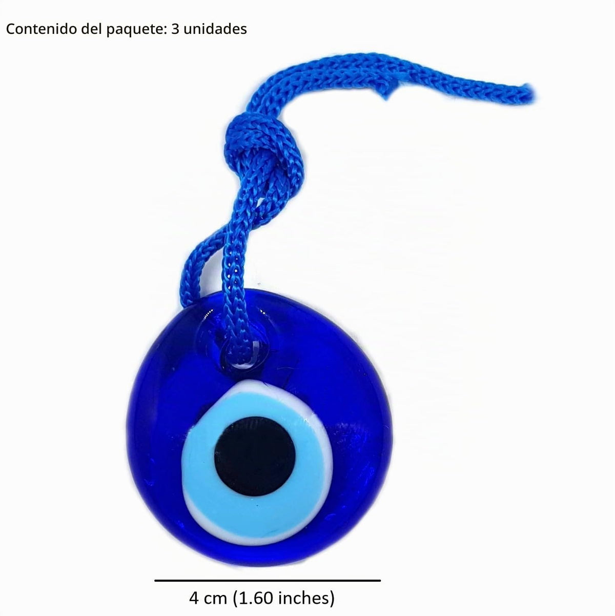 Ojo Turco para Colgar, Cristal contra Mal de Ojo Azul, para la Buena Suerte, 4cm de diametro con Aguero y Hilo, Nazar boncuk, Evil Eye