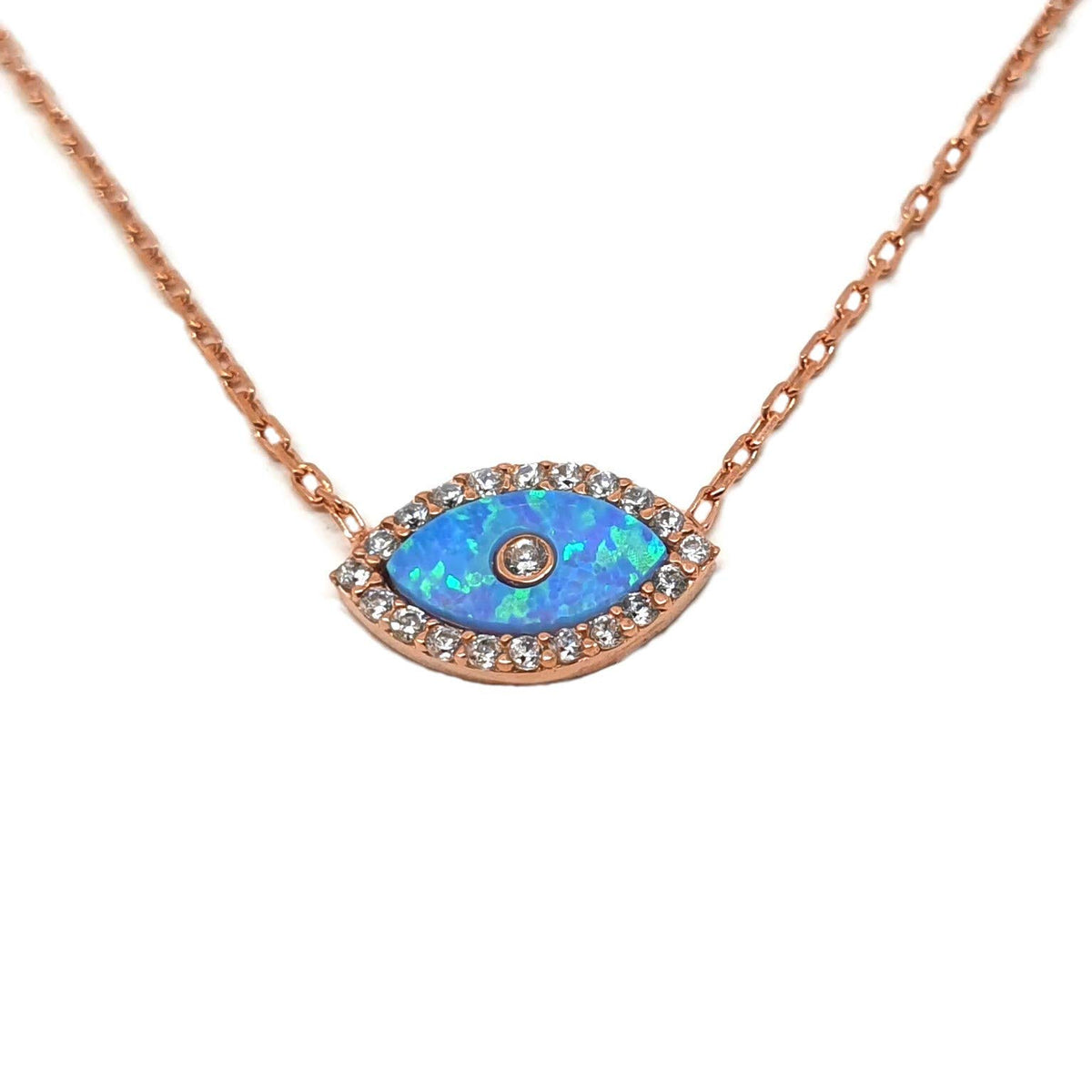 MYSTIC JEWELS by Dalia - Collar Ópalo en Forma de Ojo Turco, Plata de Ley 925 con circonita cúbica