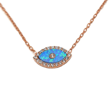 MYSTIC JEWELS by Dalia - Collar Ópalo en Forma de Ojo Turco, Plata de Ley 925 con circonita cúbica