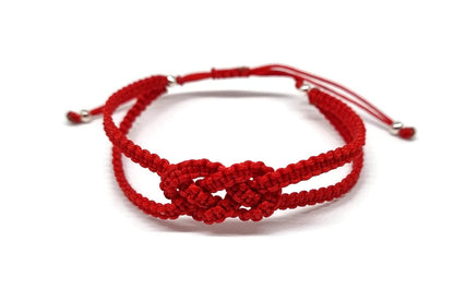 MYSTIC JEWELS By Dalia - Pulsera Kabbalah de Hilo Rojo, amuleto, protección mal de ojo, buena suerte, good luck (Macramé infinito - Rojo)