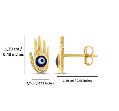 MYSTIC JEWELS - Pendiente de Plata 925 con Mano de Fátima y Ojo Turco de Esmalte para mujer, aretes