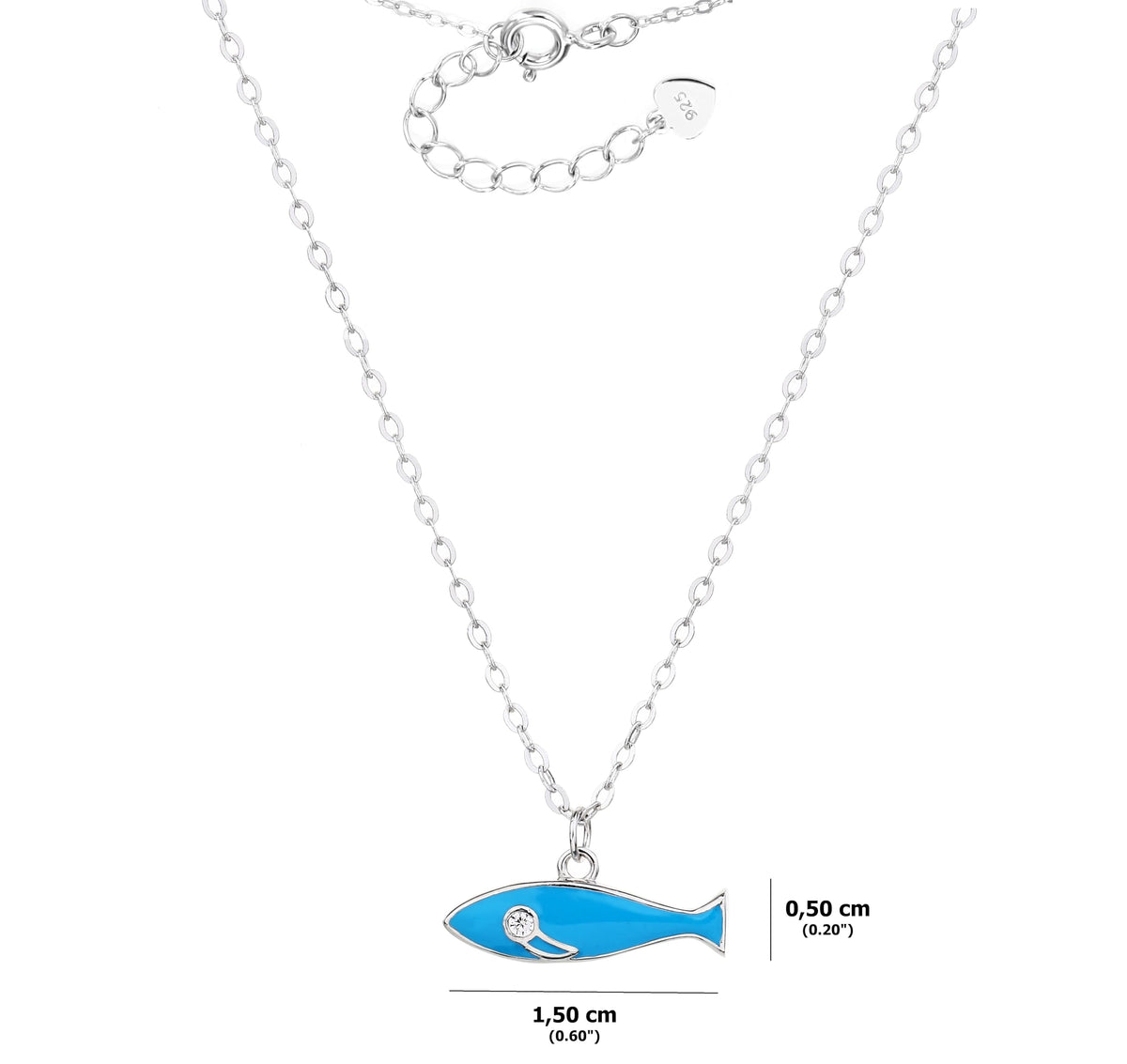MYSTIC JEWELS – Collar de Mujer con Dije de Pez – Plata de Ley 925 con Acabado en Rodio – Esmalte Azul y Circonita – Diseño Minimalista