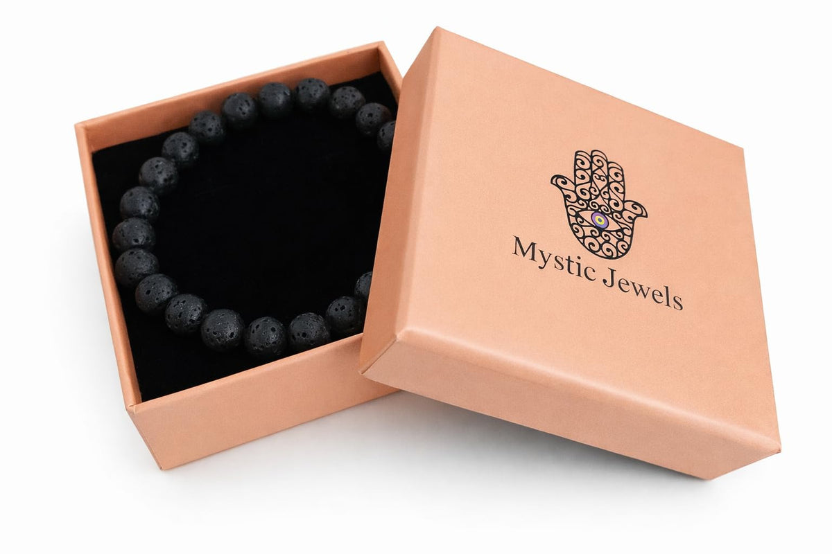 MYSTIC JEWELS - Pulsera de Piedra Natural con Cuentas – Pulsera Elástica Ajustable 17–21 cm – Piedras Semipreciosas Unisex