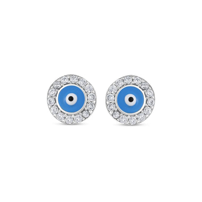 MYSTIC JEWELS - Pendiente de ojo turco de plata de ley 925 con circonitas y esmaltado, ideal para regalar en el Día de la Madre, aniversarios y cumpleaños (Turquesa)