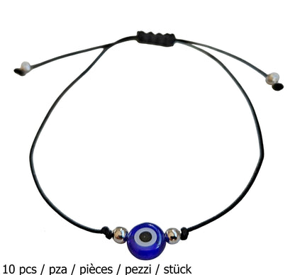 MYSTIC JEWELS - 10 Piezas Pulsera de Protección con Ojo Turco Azul Marino, Cordón Rojo Ajustable, Amuleto de la Suerte