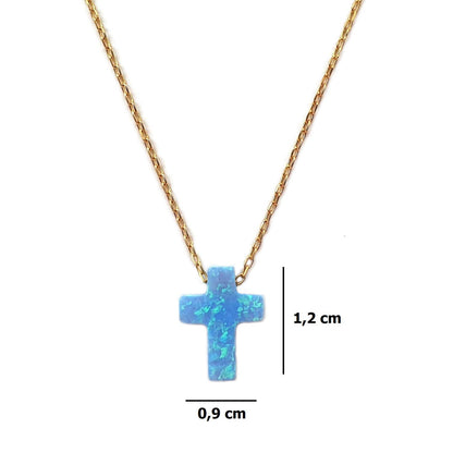 MYSTIC JEWELS by Dalia Collar con colgante en forma de Cruz, plata de ley 925, ópalo sintético, Longitud 40 cm + 5 cm Ajustable…