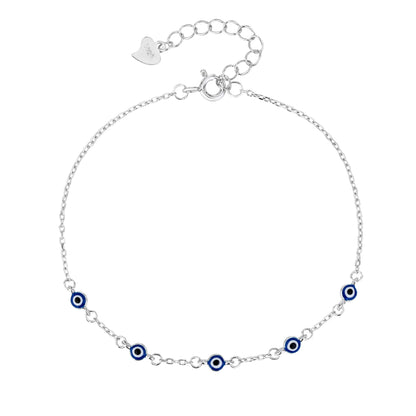 MYSTIC JEWELS - Pulsera Ojo Turco Plata de Ley 925, Mini Evil Eye Azul Marino 3mm, Amuleto de la Suerte, 16 + 3 cm, con bolsita