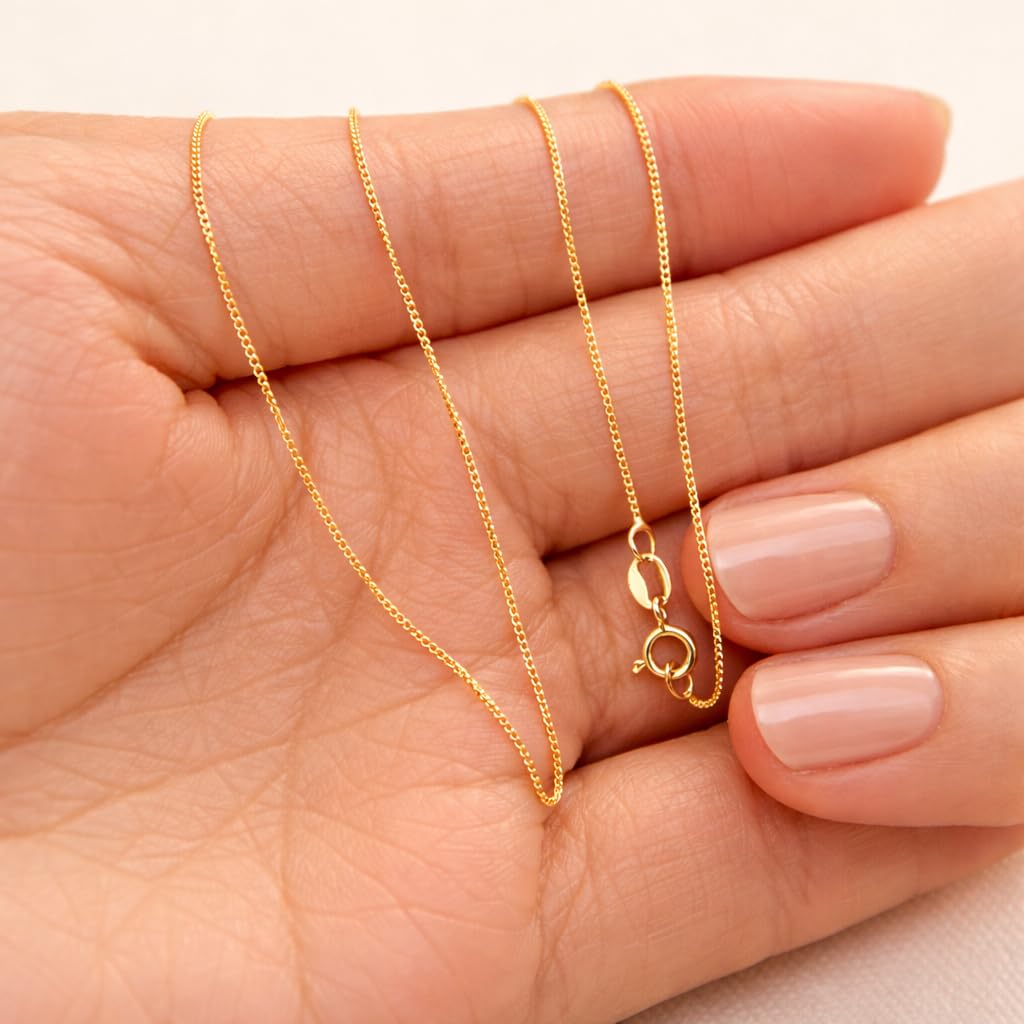 MYSTIC JEWELS - Cadena Veneciana de Plata de Ley 925, Chapada en Oro, 1 mm, Collar Fino Ajustable Minimalista Para Mujer
