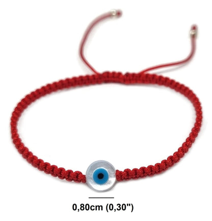MYSTIC JEWELS By Dalia - Pulsera hilo de macrome Rojo con nácar y ojo turco, para buena suerte, protección Mal de Ojo, Good Luck (Redondo - Rojo)