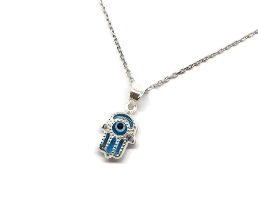 MYSTIC JEWELS By Dalia - Collar mal de ojo de cristal y plata de ley 925 - mano de fatima - hamsa - para hombres y mujeres
