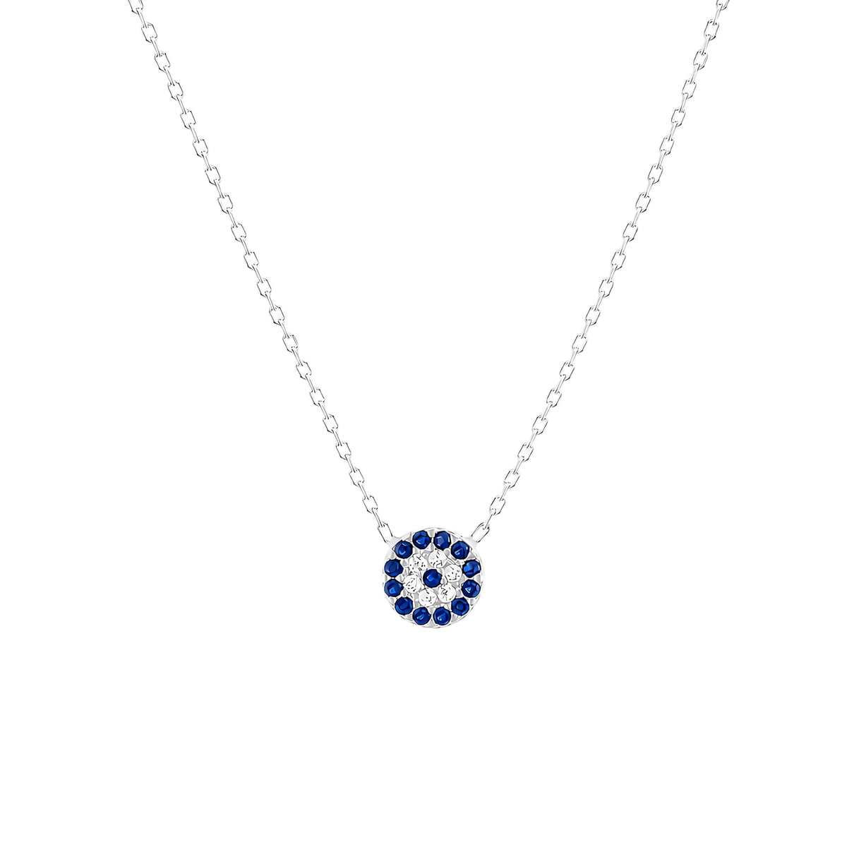 MYSTIC JEWELS By Dalia - Collar de plata con colgante redondo de ojo turco de 8 mm con circonia cúbica, para buene suerte (Plata)