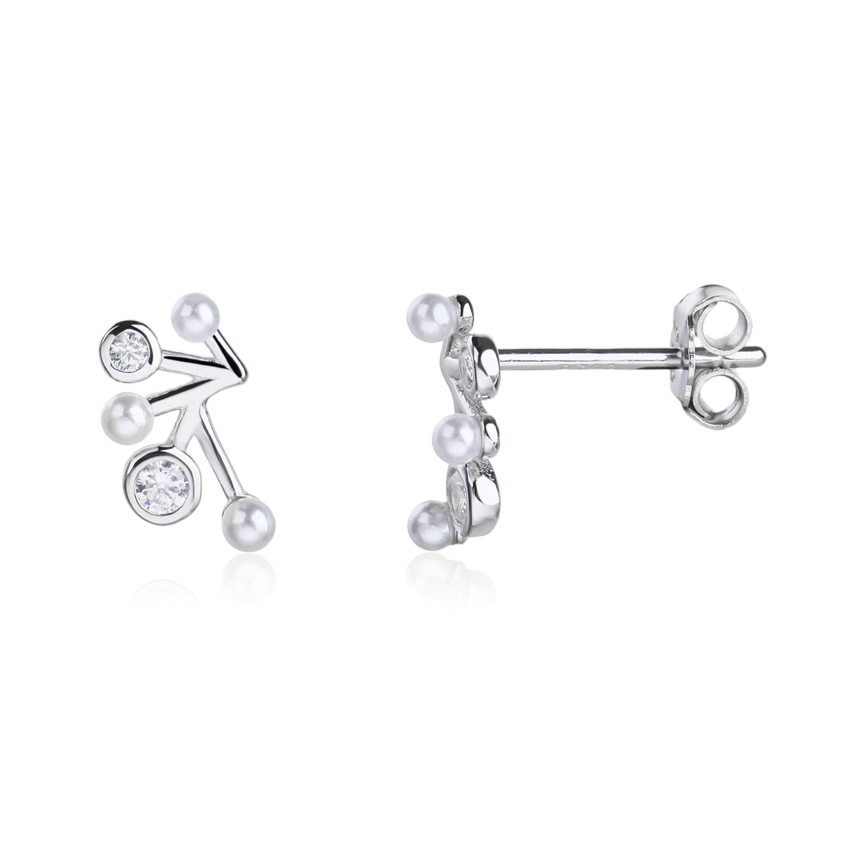 MYSTIC JEWELS - Pendientes de Plata de Ley 925 con Perlas, Diseño Minimalista, Cierre Mariposa, para Uso Diario, con Caja de Regalo (Plata de ley 925)