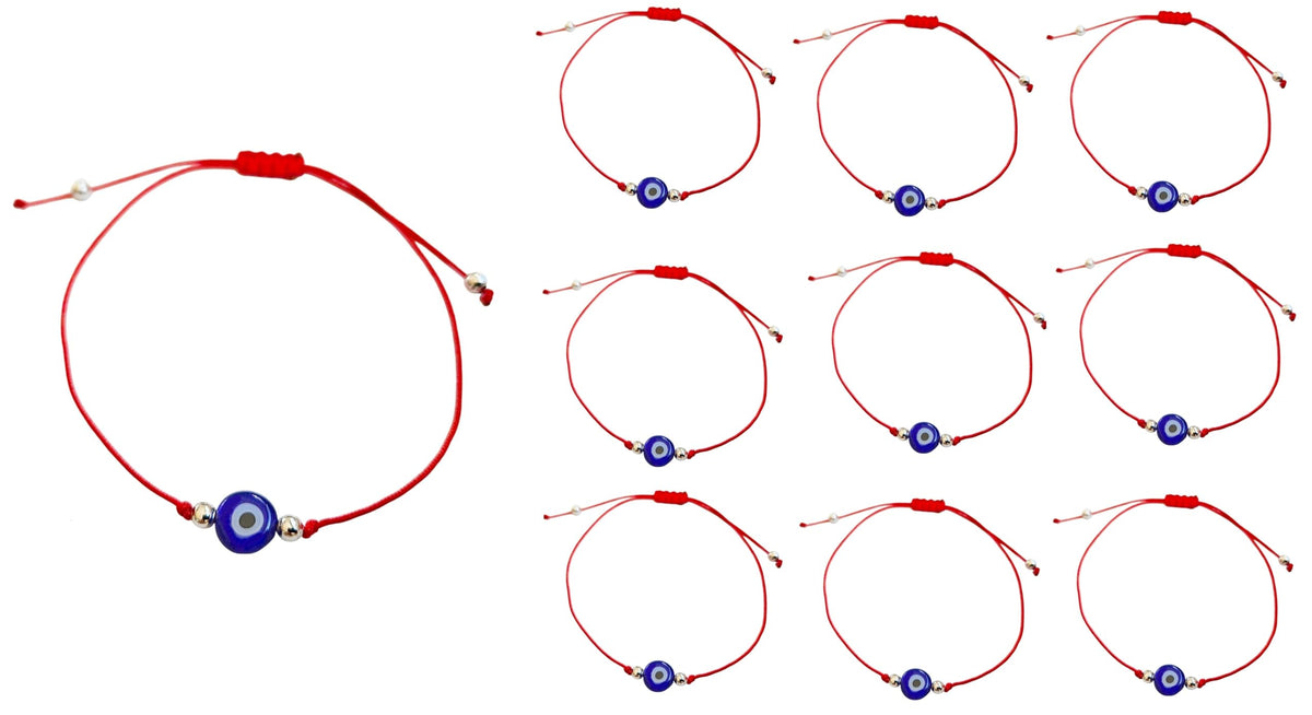 MYSTIC JEWELS - 10 Piezas Pulsera de Protección con Ojo Turco Azul Marino, Cordón Rojo Ajustable, Amuleto de la Suerte (10 piezas - Rojo)