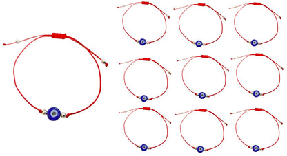 MYSTIC JEWELS - 10 Piezas Pulsera de Protección con Ojo Turco Azul Marino, Cordón Rojo Ajustable, Amuleto de la Suerte (10 piezas - Rojo)