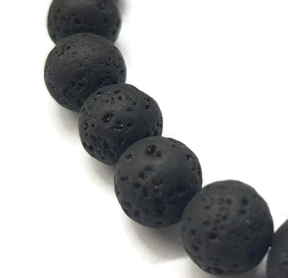 MYSTIC JEWELS By Dalia - Pulsera Shamballa para Hombre, Pulsera Trenzada de Perlas de Piedras Naturales de Lava en Negro, 16-23 cm